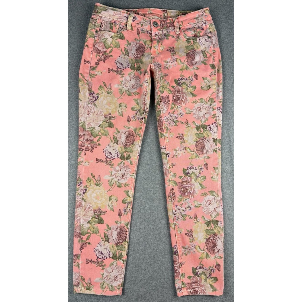 Red Camel Womens Jeans Size 7 Pink Floral Skinny Stretch Denim Y2K